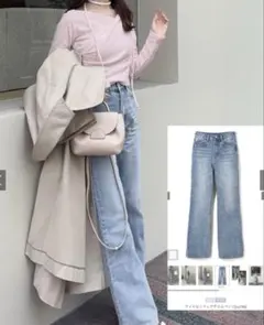 ワイドセミフレアデニムパンツ　ブルー　エルサイズ