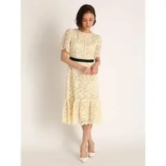 美品 CELFORD セルフォード リーフレースワンピース イエロー 36 S