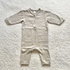 H&M ベージュ ニットロンパース 60 ポケット付き シンプル ユニセックス