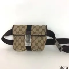 GUCCI グッチ ボディバッグ GGキャンバス レザー 101679 茶系 GUCCI グッチ ウエストバッグ ボディバッグ GGキャンバス レザー切替