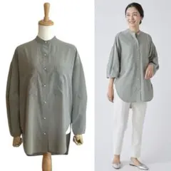 ✨定価1.8万円✨BEARDSLEY パールボタンシャツ バンドカラー ブラック 
