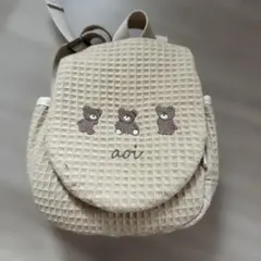 くま刺繍 ワッフル生地 リュック ベージュのサムネイル