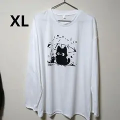 【新品】XL ホワイト 黒猫 プリント Tシャツ