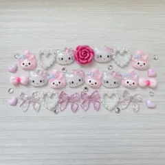 キティ マイメロ ピンク ネイルパーツ デコパーツ 10個セット(パーツおまけ)