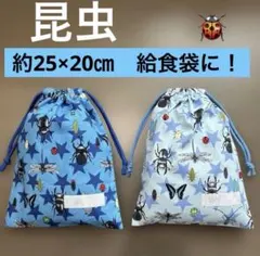巾着649番　巾着　約25×20㎝　給食袋に！★昆虫柄　ネームタグ付き