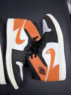 箱付き ナイキ エアジョーダン1 ミッド 黒白オレンジ 27cm