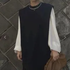 Ameri シフォンブラウス×スウェットベストトップス
