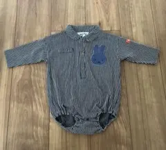 バースデイ　ネイビーストライプミッフィー　ロンパース70