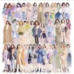 女の子シール 50枚 ファッション フレークシール 人物ステッカー コラージュ