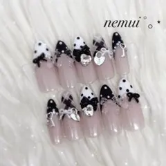 No.45ネイルチップ 水玉 ピンク 韓国 量産型 フレンチガーリー ワンホン