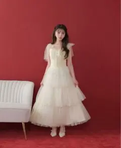 m.me.eme ミューズフレアチュールロングワンピース m.me.eme ミューズフレアチュールロングワンピース - メルカリ