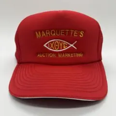90s　ヴィンテージ　Marquette's　魚刺繍ロゴ　トラッカーキャップ