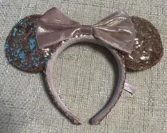 ディズニー　カチューシャ ミニー　スパンコール　ピンクベージュ
