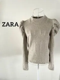【ZARA】トップス　パール付き　ベージュ　Ｍ
