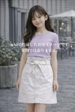 【新年セール！】ミニスカート　XS ベージュ　リボン　ベルト　ボタン　フリル