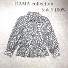 極美品✨ダーマコレクション シルク100% チェーン柄 ボウタイ付きブラウス Mのサムネイル