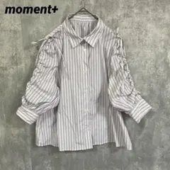 moment+ マルチストライプ 袖シャーリング　7分袖　シャツ　ピンク　M