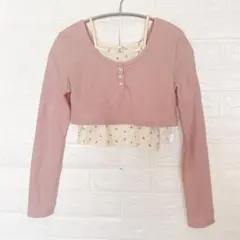 新品タグ付☆GU ピンク クロップド長袖Tシャツ キャミ M ワッフル 小花