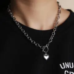 ハート マンテル ネックレス チェーン シルバー y2k ステンレス 男女兼用