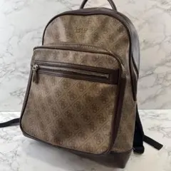 GUESS ゲス 総ロゴPVC×PUレザー リュック バックパック 茶(ブラウン