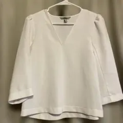 H&M ホワイト Vネック 五分袖ブラウス XS