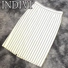 INDIVI レディースストライプ タイトスカート ホワイト M