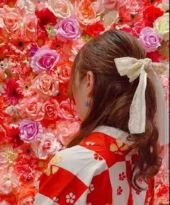 大きなリボン＆レースバレッタ　お姫様　お嬢様　パール　匿名配送　新品未使用