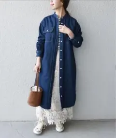 SHIPS any 【美品】　バンドカラー デニム シャツワンピース