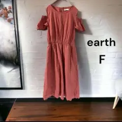 earthアースレディース肩出しワンピース裾刺繍Fサイズ赤レッドウエストゴム