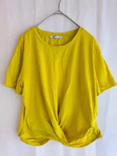 ZARA TRF ザラ フロントツイスト 半袖カットソー マスタードイエロー L