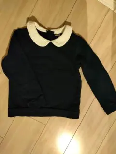 ネイビー 長袖カットソー フリース襟