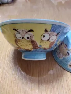 フクロウのイラスト飯碗 夫婦親子茶碗