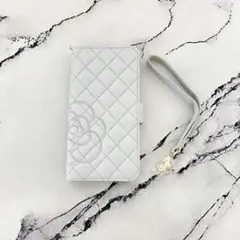 iPhone 13 ケース 手帳型 チェック 鏡 キルト グレー カバー