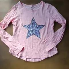 ピンク 長袖 Tシャツ 星型スパンコール