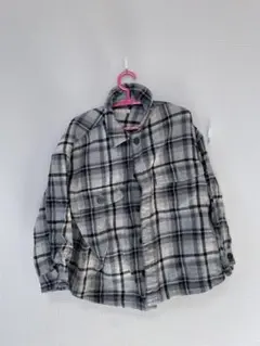 グレー系チェック フランネル長袖シャツ