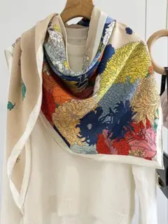 @H215 羊毛 シルク 三角形 ストール