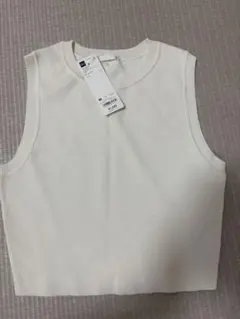 新品GU リブノースリーブトップス M ホワイト