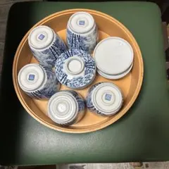 青い竹模様の茶碗セット