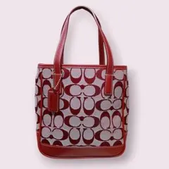 美品 COACH コーチ シグネチャー ミニトートバッグ キャンバス×レザー