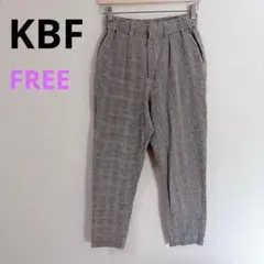 【KBF 】カジュアルパンツ　テーパード　グレンチェック　グレー　オレンジ