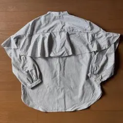 未使用美品GU7分袖シャツXLフリル付き紺ストライプ