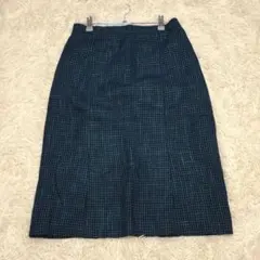 【IMAGINA】ウール混 ダークブルーブラックチェック柄スカートサイズＭ相当