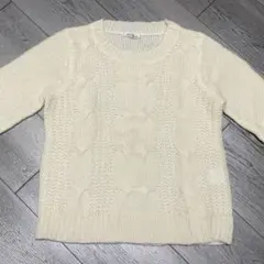 NICE CLAUP/アイボリー ケーブルニット 長袖セーター/M