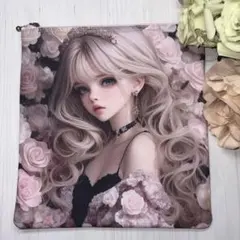 パネル　薔薇とレディのイラストポーチ　G