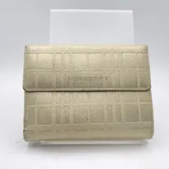 バーバリー　折財布　財布　ウォレット　がま口　エンボスチェック型押し　ゴールド