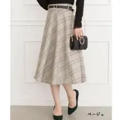 【新品】SpRay　チェックフレアスカート　FREE　ベージュ