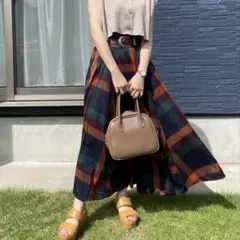 【AS KNOW AS 】 ボリュームロングスカート 大判チェック アズノウアズ