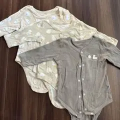 ベージュ 動物柄 長袖ロンパース 3点セット　ベビー