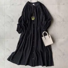 美品　アーバンリサーチドアーズ　コットンボイルギャザーワンピース　ゆったり　黒