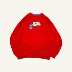 USA古着 テディベアロゴ刺繍ダブルネック裏起毛スウェットトレーナー 赤水色 L